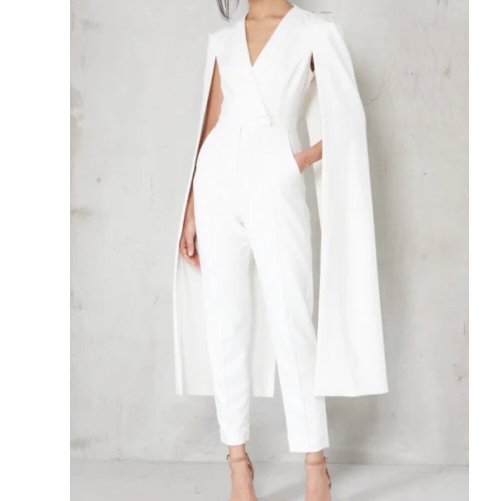 Lavish Alice Tailored Cape Jumpsuit - Off White, US 8